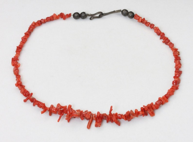 Vintage Natural Red Branch Coral Necklace 15 Long with Sterling End Cap Beads image 4