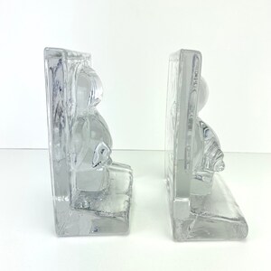 Vintage Heavy Clear Art Glass Ships Nautical Bookends Mid Century Modern image 3