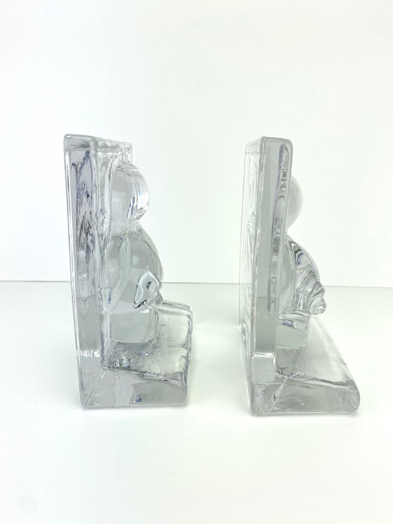 Vintage Heavy Clear Art Glass Ships Nautical Bookends Mid Century Modern image 3