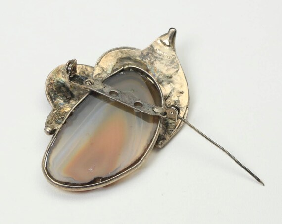 Vintage Handmade Silver and Agate Stone Slice Pin… - image 3