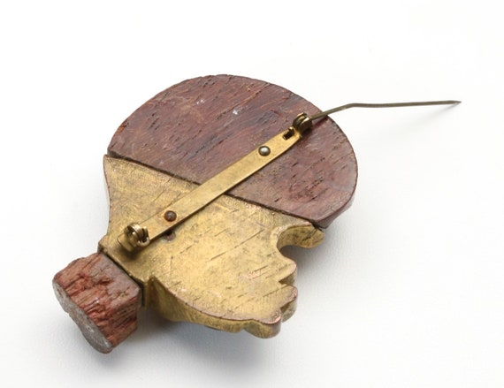 Vintage Artisan Handmade Wood Brutalist Brooch Pi… - image 2