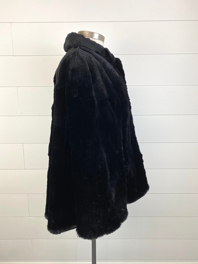 Vintage Shumacher Black Shorn Beaver Fur Coverlet Cape Jacket Lined Sz Large image 5