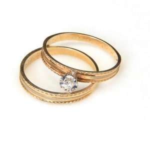 Vintage Dainty 10K Yellow Gold Diamond Wedding Ring Set Size 6 - Etsy