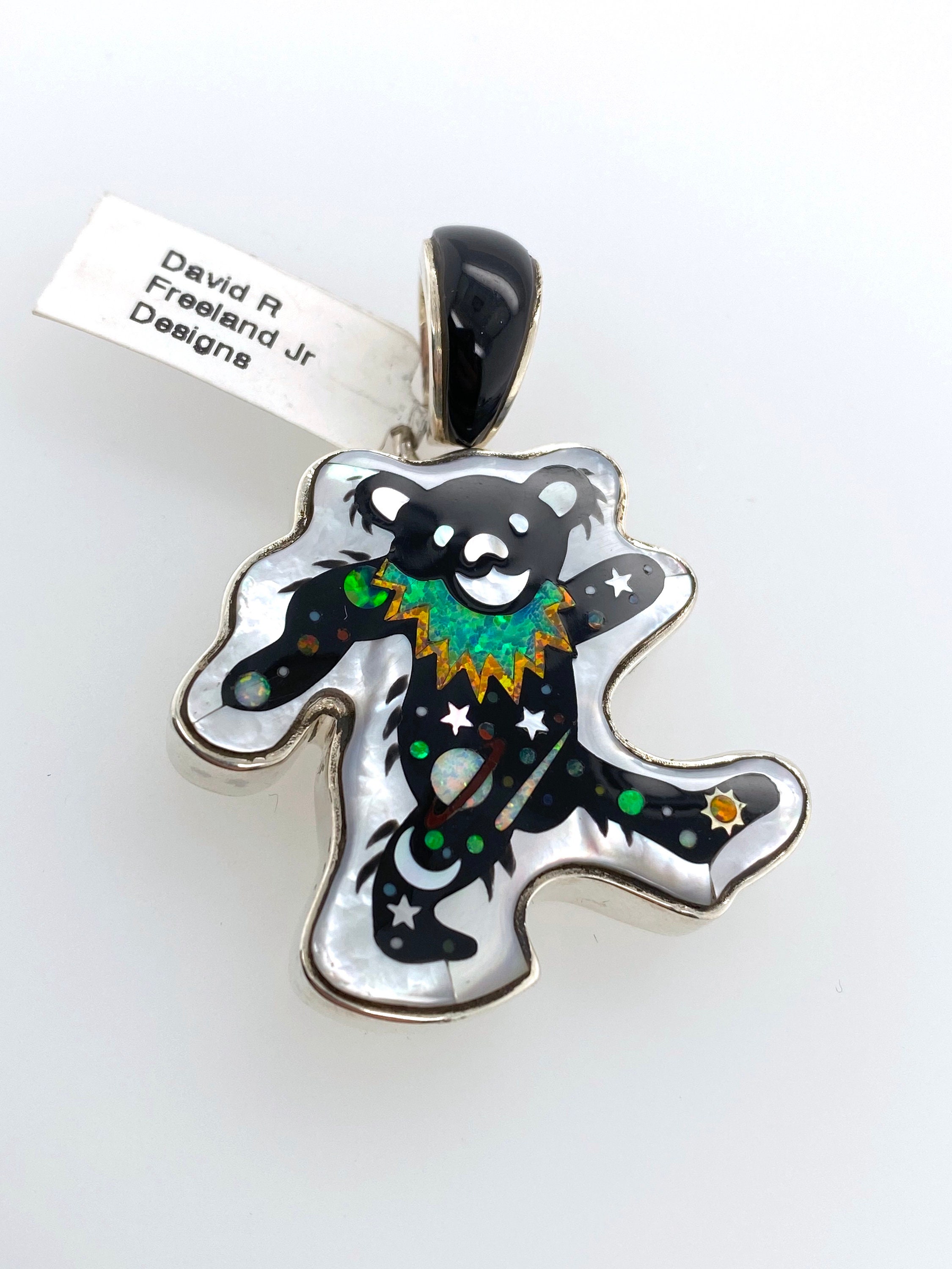 Inlaid Gemstone Grateful Dead Dancing Bear Ring by David Freeland Inlaid Gemstone Grateful Dead Dancing Bear Ring by David Freeland