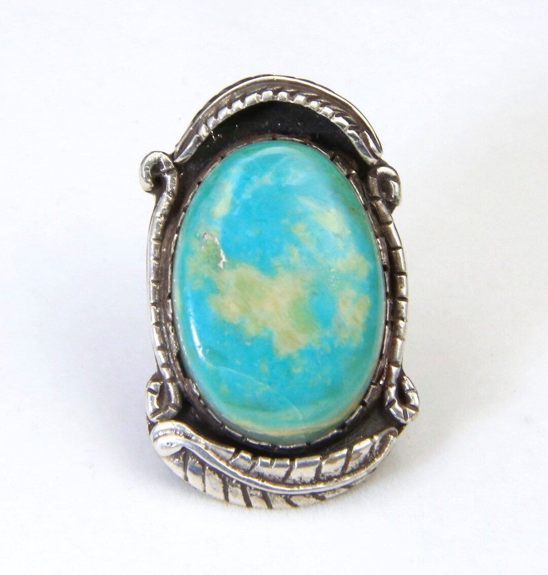 Vintage Huge Turquoise Stone & Sterling Silver Ring Signed Southwestern ...