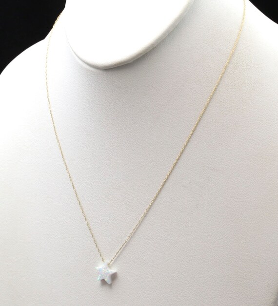 14k Gold Dainty White Opal Star Necklace Pendant … - image 3