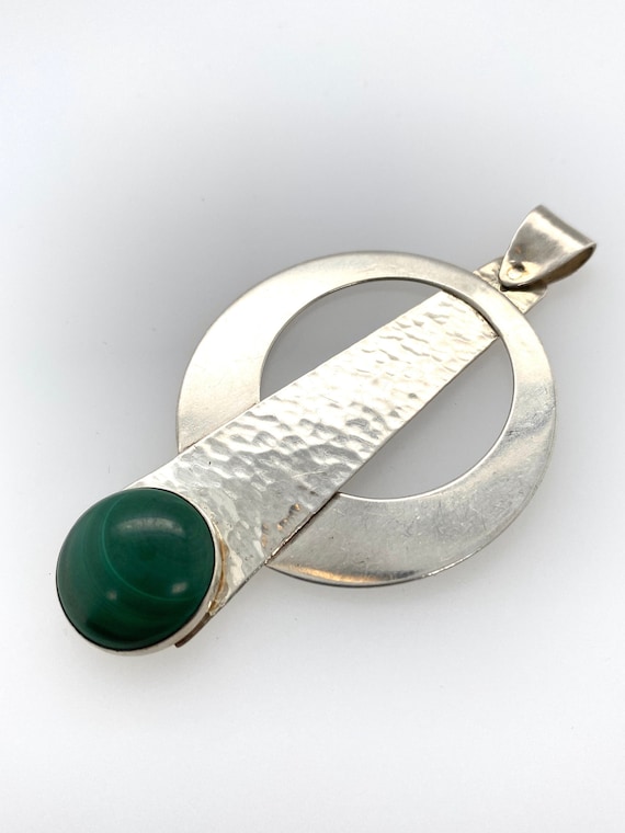 Vintage Modernist Malachite & Sterling Silver Pend