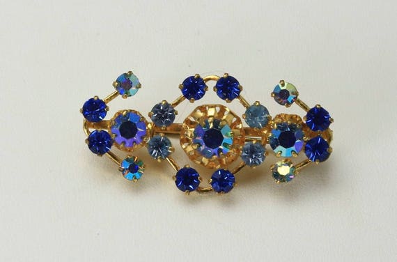 Vintage 1950s Austrian Blue Rhinestone & Aurora B… - image 4