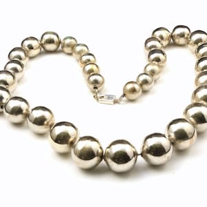 Vintage Taxco Sterling Silver Ball Bead Necklace Signed Handcrafted Artisan Graduated