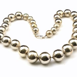 Vintage Taxco Sterling Silver Ball Bead Necklace Signed Handcrafted Artisan Graduated 画像 1