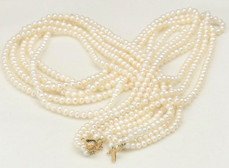Vintage 5 Strand White Pearl with 14K Yellow Gold Clasp Necklace Vintage 5 Strand White Pearl with 14K Yellow Gold Clasp Necklace