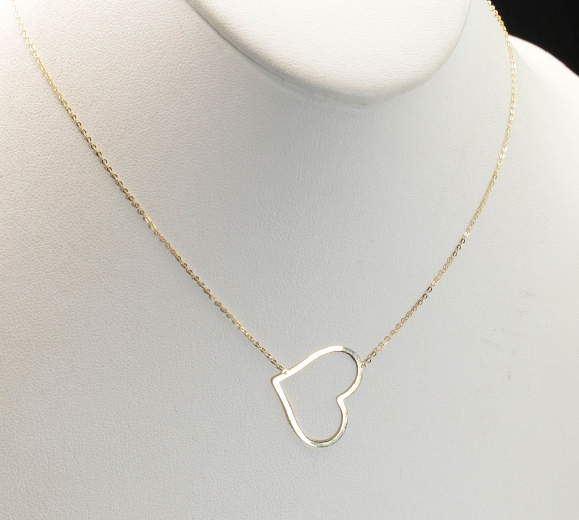 14k Gold Italy Large Open Heart Necklace Pendant Dainty Cable | Etsy
