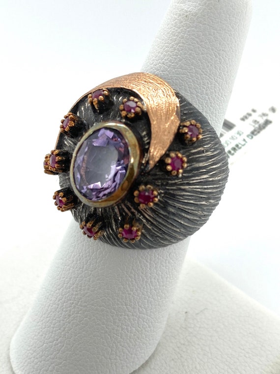 Artisan Abstract Amethyst Ruby & Oxidized Sterlin… - image 1