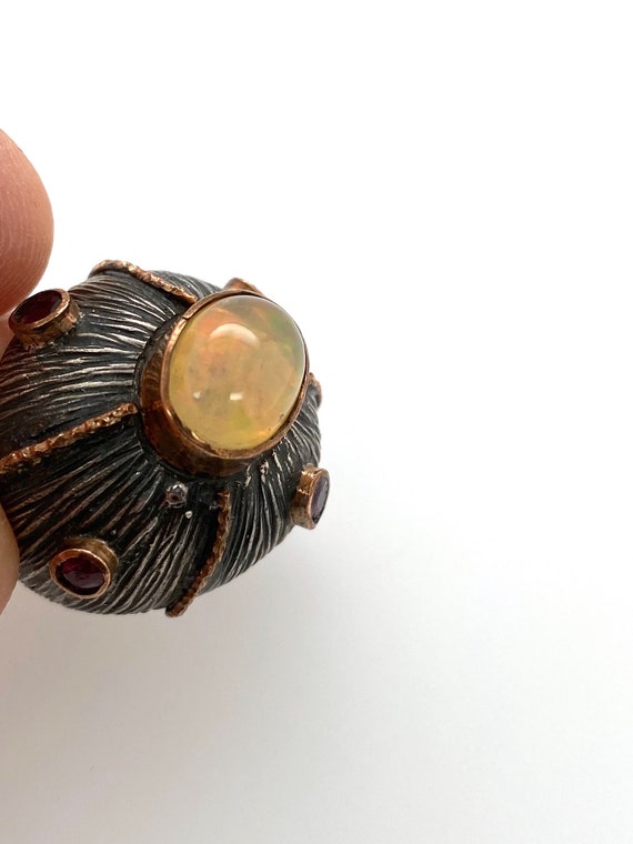 Artisan Abstract Ethiopian Opal Ruby Oxidized Ste… - image 4