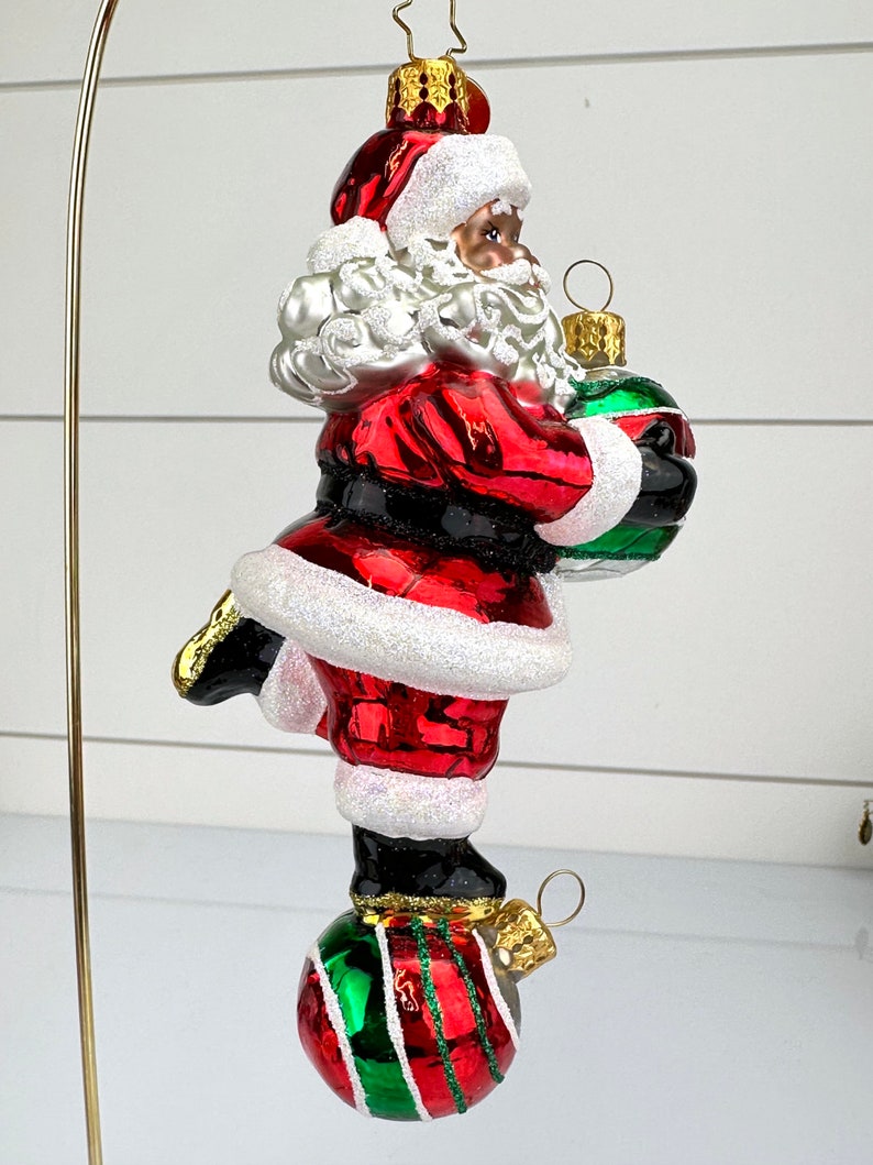 Christopher Radko Santa Balancing on Ornaments Glass Christmas Ornament CR image 7