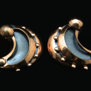 Vintage Copper Renoir Clip On Earrings Modernist 60s Half Moon Shadowbox Retro image 2