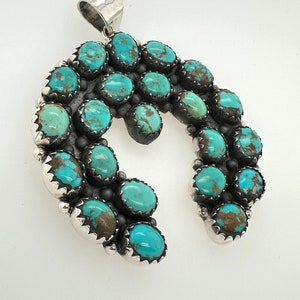 Artisan 22 Stone Turquoise & Sterling Silver Naja Pendant Southwestern Necklace image 2