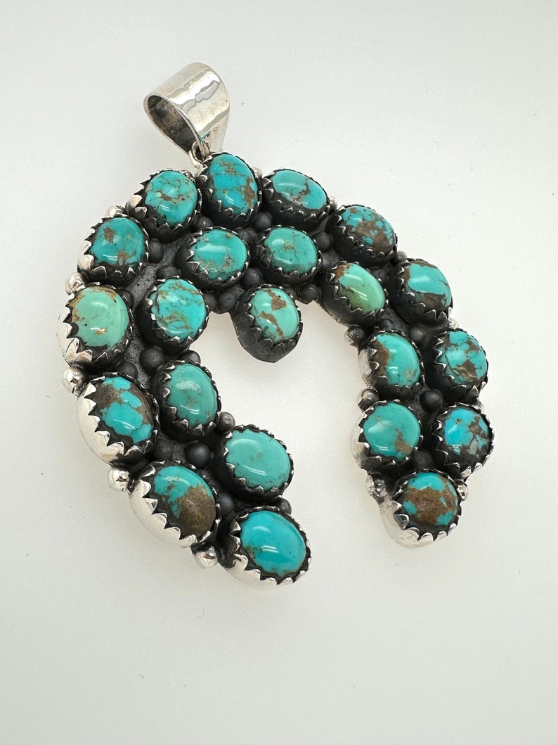 Artisan 22 Stone Turquoise & Sterling Silver Naja Pendant Southwestern Necklace image 2