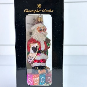 Christopher Radko 2000 PRESENTING SANTA New in Box Glass Christmas Ornament image 1