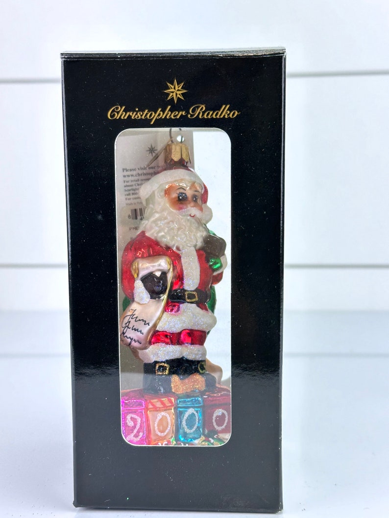 Christopher Radko 2000 PRESENTING SANTA New in Box Glass Christmas Ornament image 1