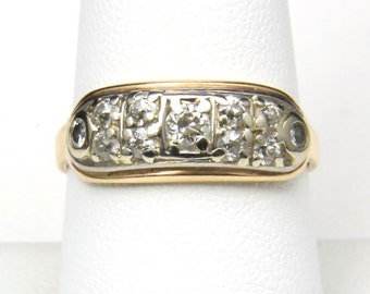 Vintage Art Deco 14k Gold & Diamond Cluster Ring Sz 9 Engagement Wedding Band