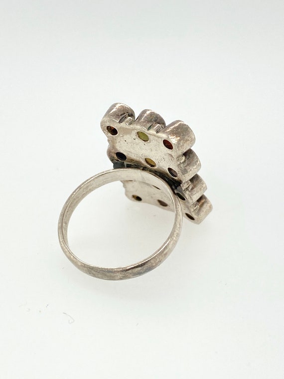 Vintage Artisan Multi Stone Sterling Silver Ring … - image 6