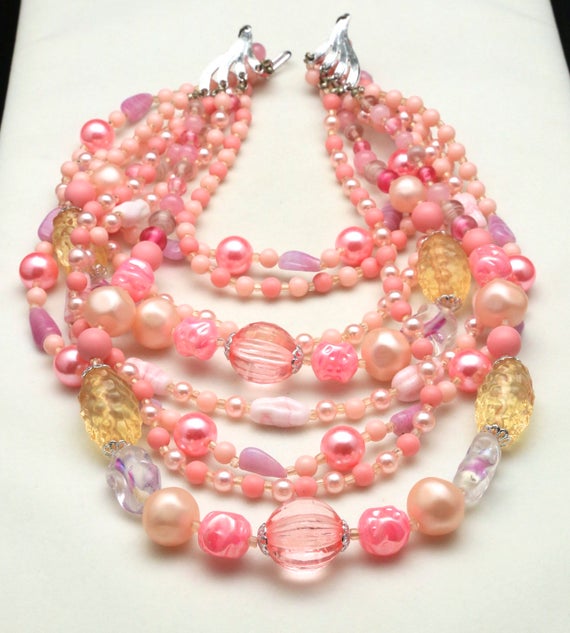 Vintage Eight Strand Multi Shade Pink Beaded Bomb… - image 3