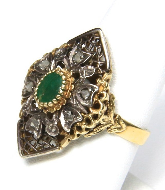 Amazing Antique Emerald Ring 14k White & Yellow G… - image 1