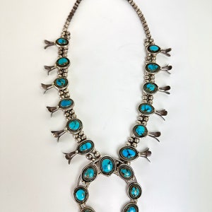 Vintage Navajo Old Pawn Turquoise Sterling Silver Squash Blossom Naja Necklace image 2