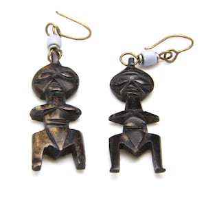 Vintage gesneden hout vruchtbaarheid God Dangle Oorbellen Maya Azteekse Tribal handgemaakte