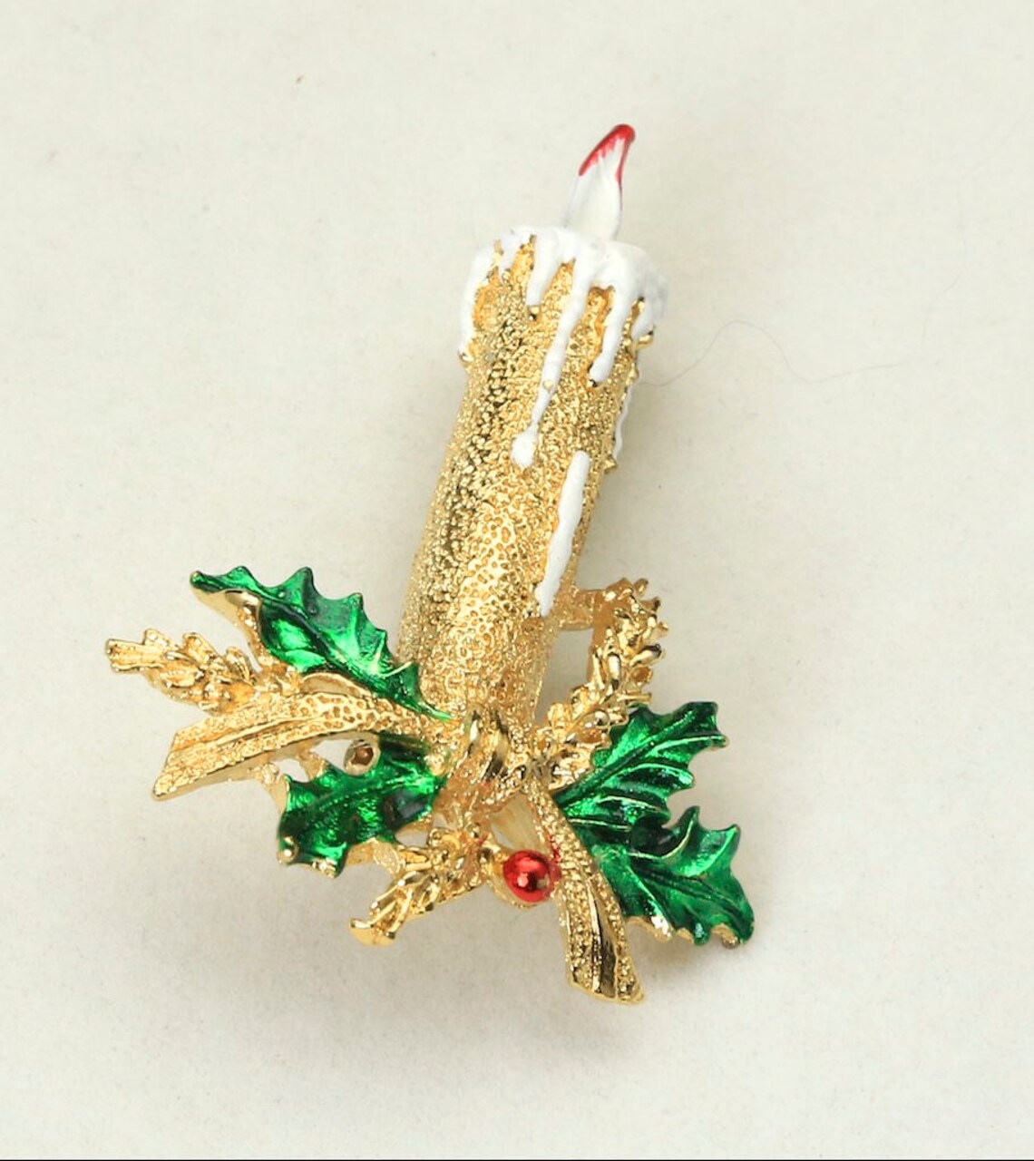 Vintage 60s Christmas Candle Brooch Pin Holly Xmas Retro Etsy