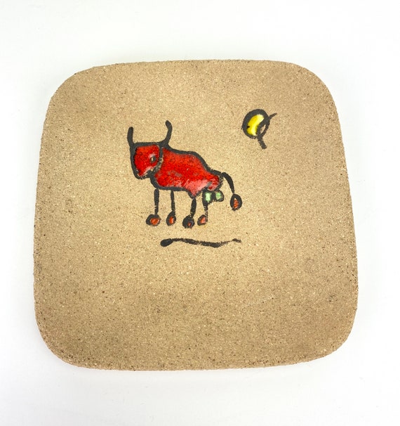 ヴィンテージ ピカソ スタイル ブル サンドストーン 陶器 小物入れ 皿