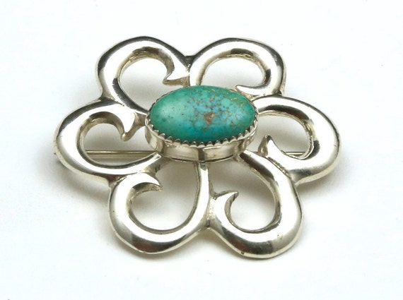 Amazing Vintage Navajo Swirling Sterling Silver Turquoise Pin Native American Amazing Vintage Navajo Swirling Sterling Silver Turquoise Pin Native American