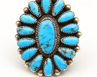 Vintage Sterling Silver and Turquoise Petit Point Style Ring Sz 8.5 Southwestern