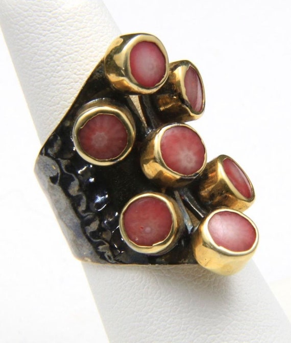 Artisan Free Form Sterling Silver Gold Wash Coral… - image 3