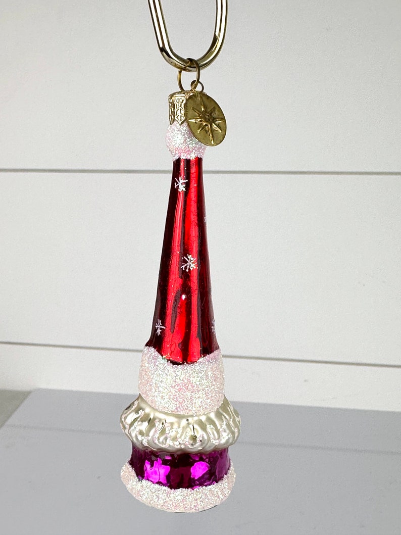 Christopher Radko Smiling Santa Gem Tall Cone Hat Glass Christmas Ornament image 2