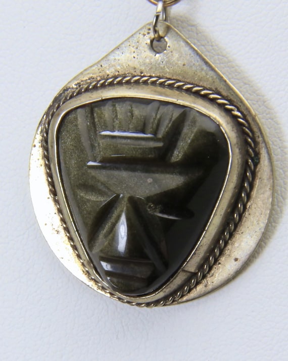 Vintage Carved Obsidian Aztec God Head Necklace Pendant Tlaloc Mexico Etsy