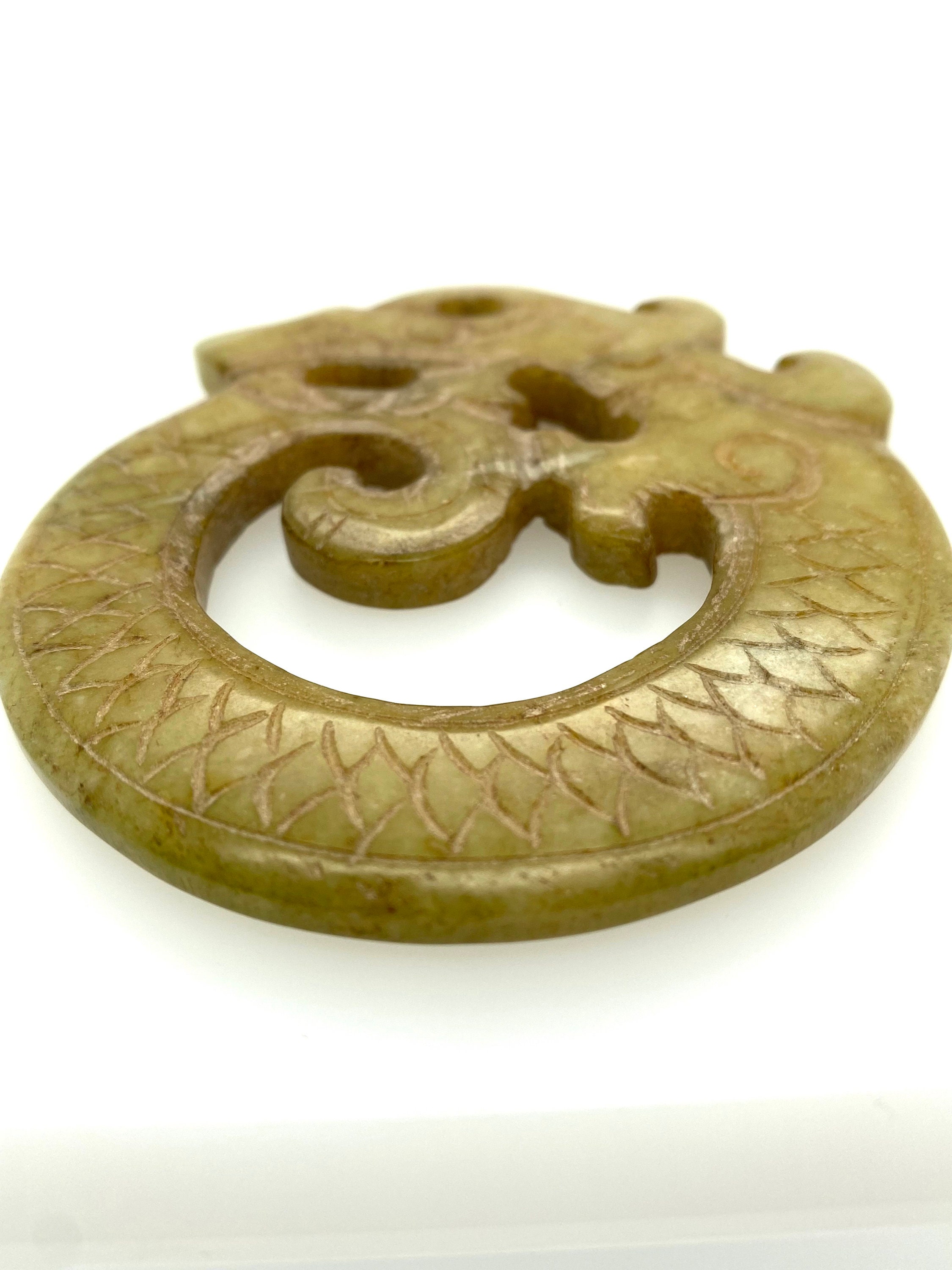 Vintage Carved Dragon Figure Jade Serpentine Green Stone 