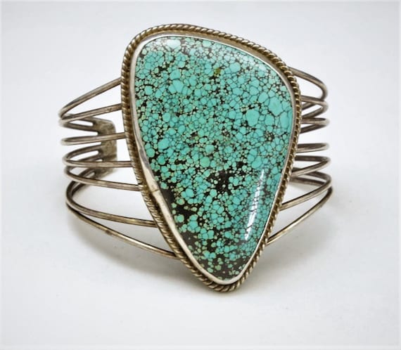 Vintage Large Spider Web Turquoise Cuff Bracelet S