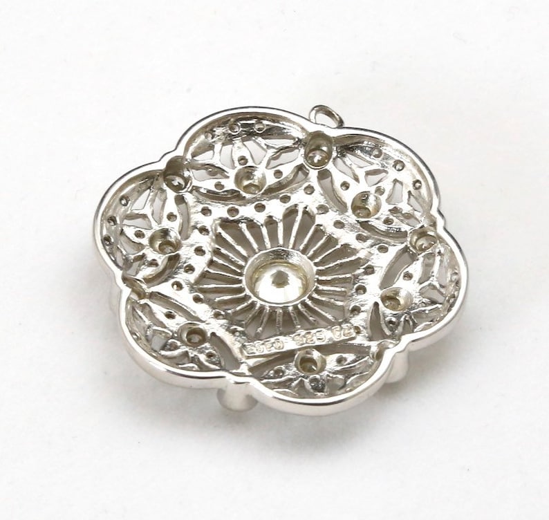 Vintage Large Cubic Zirconia Necklace Pendant Art Nouveau Style Sterling Silver