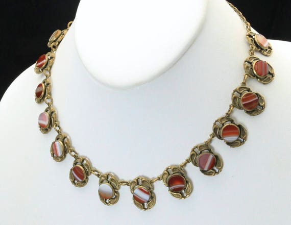 Vintage Egyptian Revival Necklace Round Banded Ag… - image 5