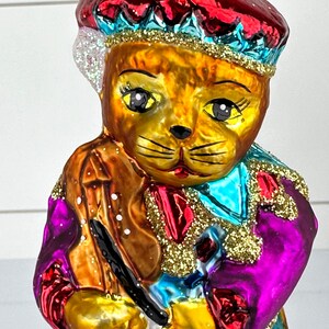 Christopher Radko ROMEOW Cat with Fiddle Violin Glass Christmas Ornament image 2