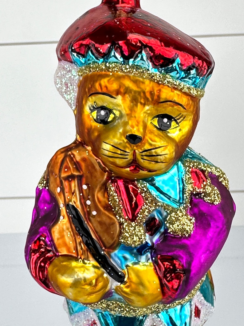 Christopher Radko ROMEOW Cat with Fiddle Violin Glass Christmas Ornament image 2