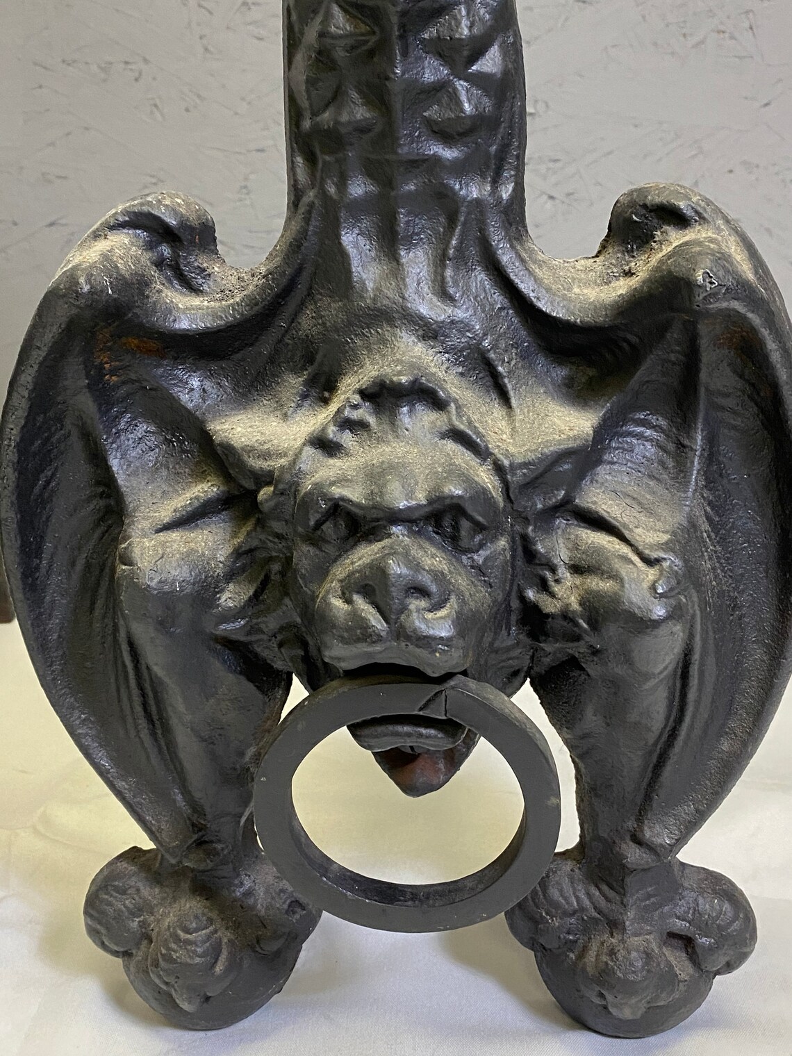 Vintage Pair Gargoyle Fireplace Andirons Cast Iron Black Etsy