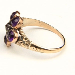 Vintage Amethyst & Ruby 10k Gold Ring Old 1910s Floral Flower Gemstone Sz 7.5 image 5