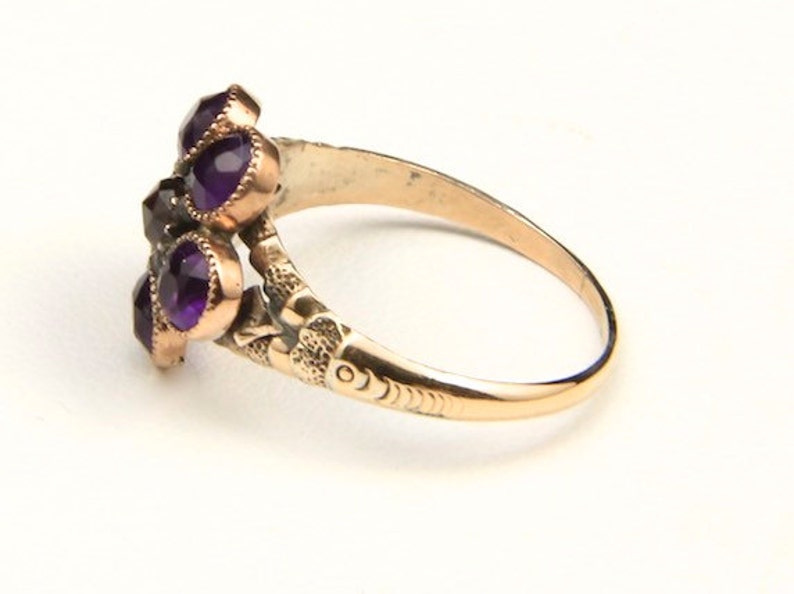 Vintage Amethyst & Ruby 10k Gold Ring Old 1910s Floral Flower Gemstone Sz 7.5 image 5