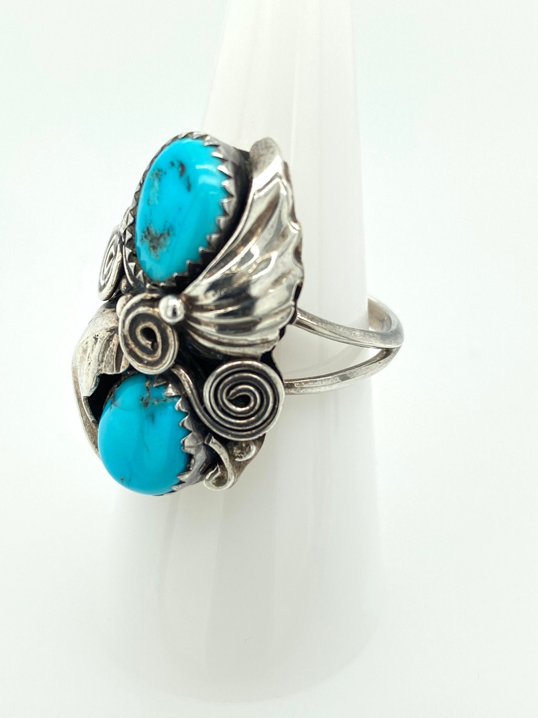Vintage Artisan Navajo Sterling Silver 2 Stone Turquoise Ring Sz 7.5 ...