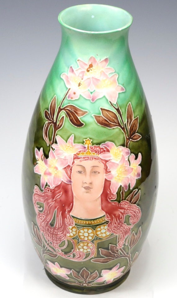アンティーク アールヌーボー アンフォラ ボヘミア 陶器 花瓶 