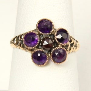 Vintage Amethyst & Ruby 10k Gold Ring Old 1910s Floral Flower Gemstone Sz 7.5 image 1