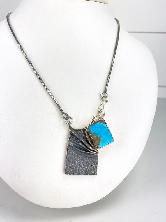 Artisan Modernist Abstract Blue Turquoise Pendant… - image 1